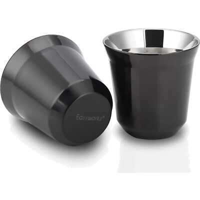 Espressotassen Edelstahl Doppelt Wandig 2er Set Schwarz 75ml