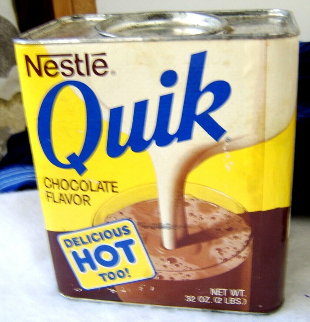 Vintage Nestle Quik Chocolate Flavor 2 lb Empty Tin/Cardboard Container