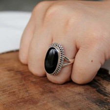 925 Sterling Silver Oval Shape Black Onyx Handmade Ring All Size KGJ-R-1021