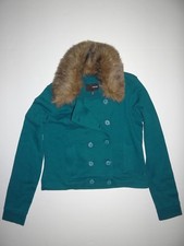 Hurley Womens Wylie Double Breasted Fleece Faux Fur Collar Jacket Small $80