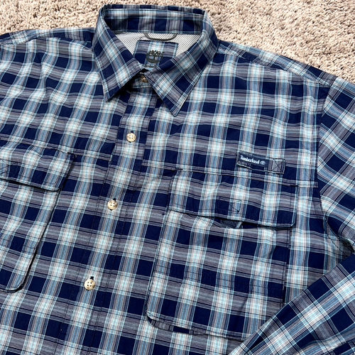 Timberland Shirt Mens Large Blue Plaid Turbo Quick Dry Vented Fishing Work - Picture 2 of 10