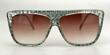 Vintage Cool-Ray Sunglasses Flat Top Shield Green Patterned Square Oversized