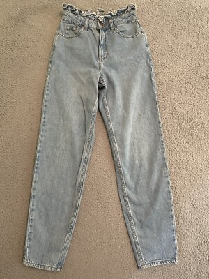 Miss Selfridge Light Wash High Rise Jeans Paperbag Waist Size