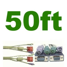 50ft long HQ 4xShield KVM switch box Cable,SVGA/VGA Male~Female,PS2-MM Cord/Wire