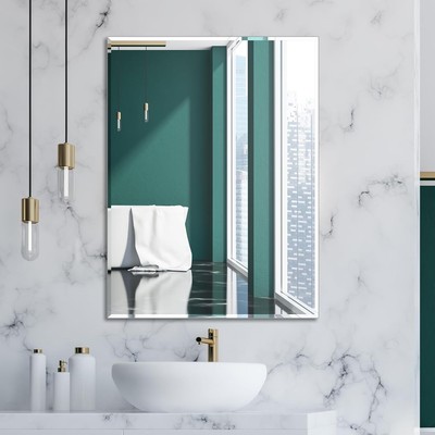 Ruomeng Wall Mirror Beveled Edge Frameless 24  x 32''L x 24''W, Green 
