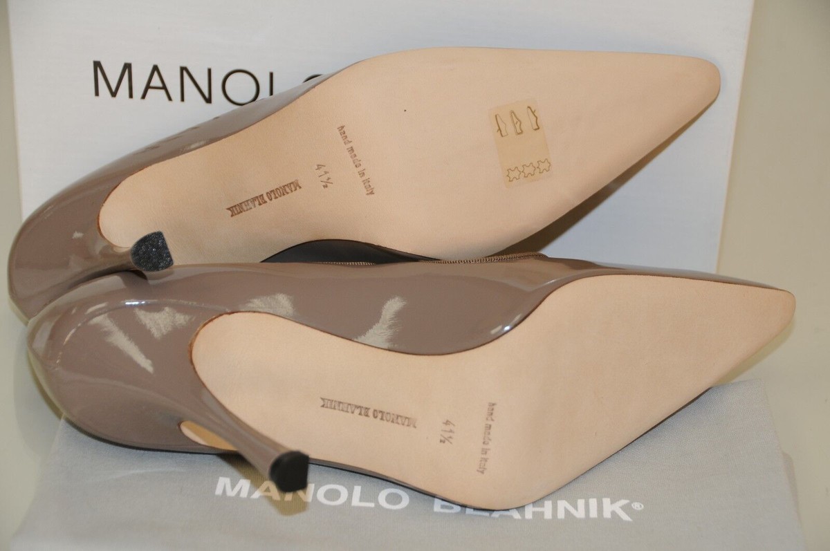 Escarpins MANOLO BLAHNIK Campy Campari Mary Jane Beige Verni - Taille 41.5/41, Neuves Avec Boîte