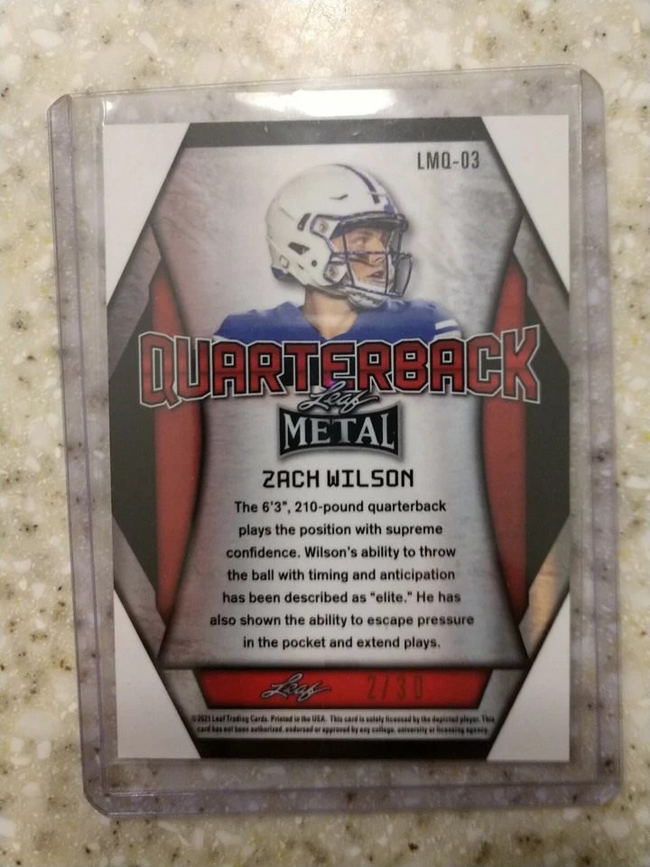 2021 ZACH WILSON LEAF Metal 2/30 Quarterbacks PURPLE MARBLE MINT RC JETS - Image 2 of 2