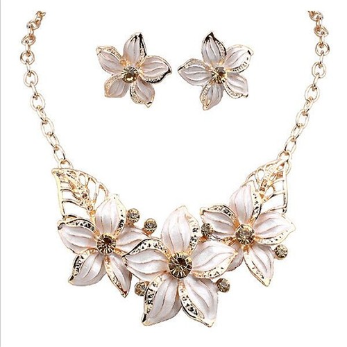 Gold Plated Crystal Choker Necklace Pendant Earrings Women Fashion Jewelry Set - Picture 3 of 15