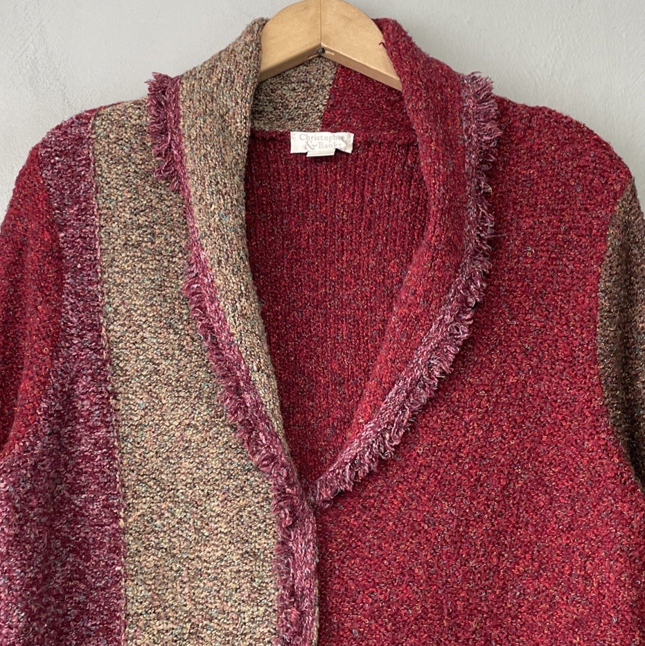 Patchwork Cardigan Size Medium Colorblock Fringed… - image 3