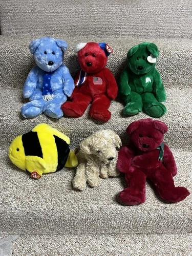 6 New Vtg Ty 14” Beanie Babies Hang Tags Various Rare Retired