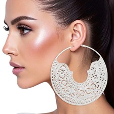 Large Filigree Boho Pattern Silver Handcrafted Hoop Women's Earring Gifts