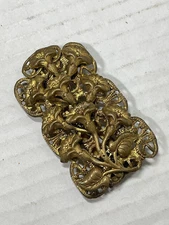 Art Nouveau Deco Gold Gilt Brass Embossed Lily Flower Leaves Scarf Fur Clip