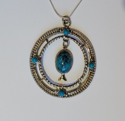 Southwestern Dangling Squash Blossom 17in Choker Necklace Faux Blue Turquoise