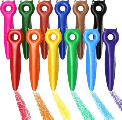 12 Cat Wax Crayons for Toddlers, Grippy, Washable, Ergonomic for Children's H...