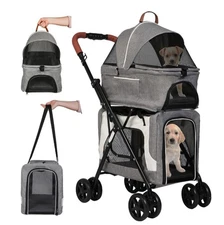 Cochecito doble, cochecitos Para Mascotas plegables 3 en 1  con 2 desmontable