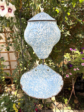 Vintage französischer Emaille Lavabo Wasserbrunnen Wandbecken blau Spritzer 30er Jahre