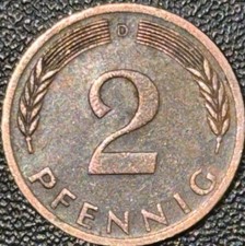 Germany 1973 2 Pfennig Bronze Coin D Mint KM#109 West Unified BN Color