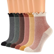 Qqmump Women Ruffle Socks, Cotton Retro Frilly 5-9, 6pairs multicolor 