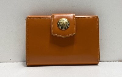 Vintage 90s Louis Feraud Paris Tan Leather Wallet Gold Medallion Hardware