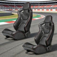 Universal Pair Reclinable Racing Seats Wdual Slider Suede Pvc Carbon Leather