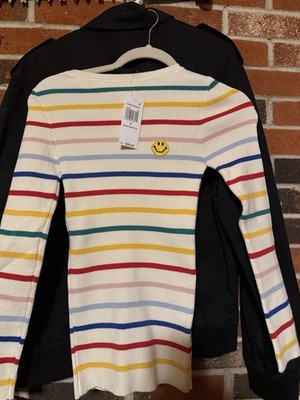 Joshua Sanders Striped Ribbed Knit Crew Sweater S Multicolor Smiley Face