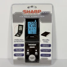 Sharp LCD Ultra Slim Folding Travel Alarm Clock Sealed Lighted Display Temp F/C