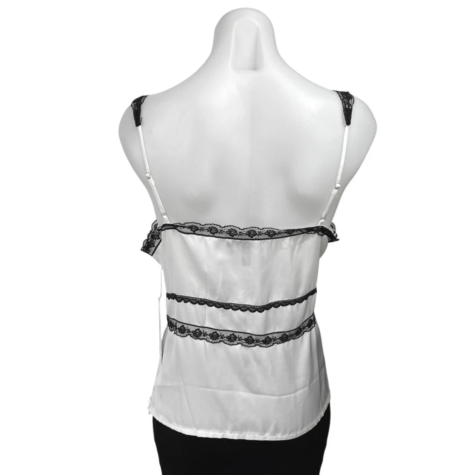 NUEVA Camiseta sin Mangas Cami Camisola Sin Mangas Satén Sedoso Encaje Negro Aqua Blanco Talla L Foto 2 de 4