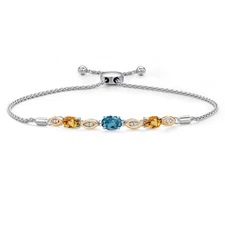 925 Silver and 10K Yellow Gold London Blue Topaz and Yellow Sapphire and Lab