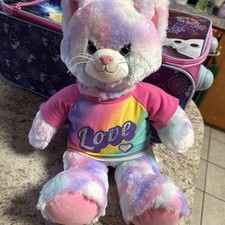 Build A Bear Plush Pastel Swirl Kitty Cat Stuffed Animal Pink Purple Blue Love