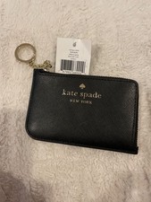 Kate Spade WLRU6093 Saffiano Leather Medium L-Zip Card Holder. Black Color NWT