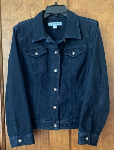 Chicos Platinum Denim Jacket Rhinestone Buttons Women's Sz 2 US 12