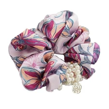 Korean Style Pearl Scrunchies Fashion Floral Fabric Hair Ties for Women Flower
