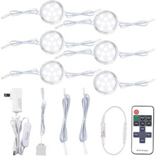 6 PCS Cool White LED Kitchen Lighting Linkable Under Cabinet Puck Light 120V