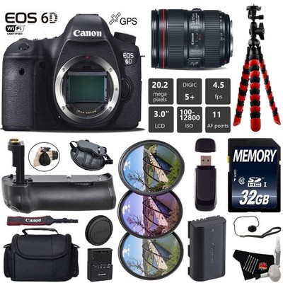 Canon EOS 6D DSLR Camera with 24-105mm f/4L II Lens + Professional Battery Grip