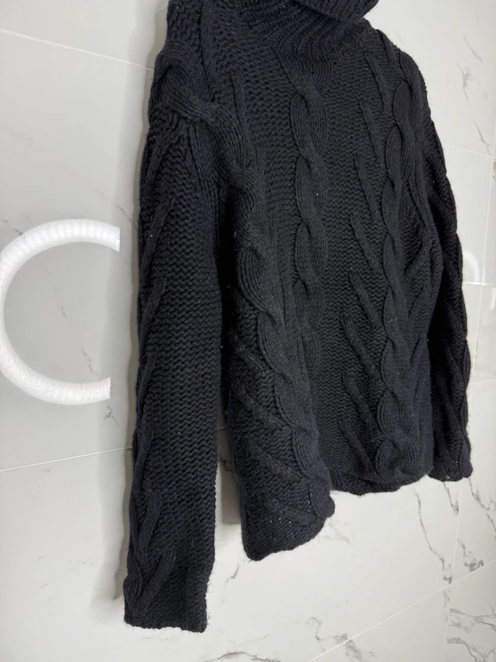 Suéter Charter Club Negro Grueso Tejido con Cable Lana de Cordero Angora Cuello Alto Talla M Foto 3 de 4