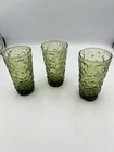 Vintage 5 1/2" Anchor Hocking Milano Lido Avocado Green Glasses, Set of 3-12oz