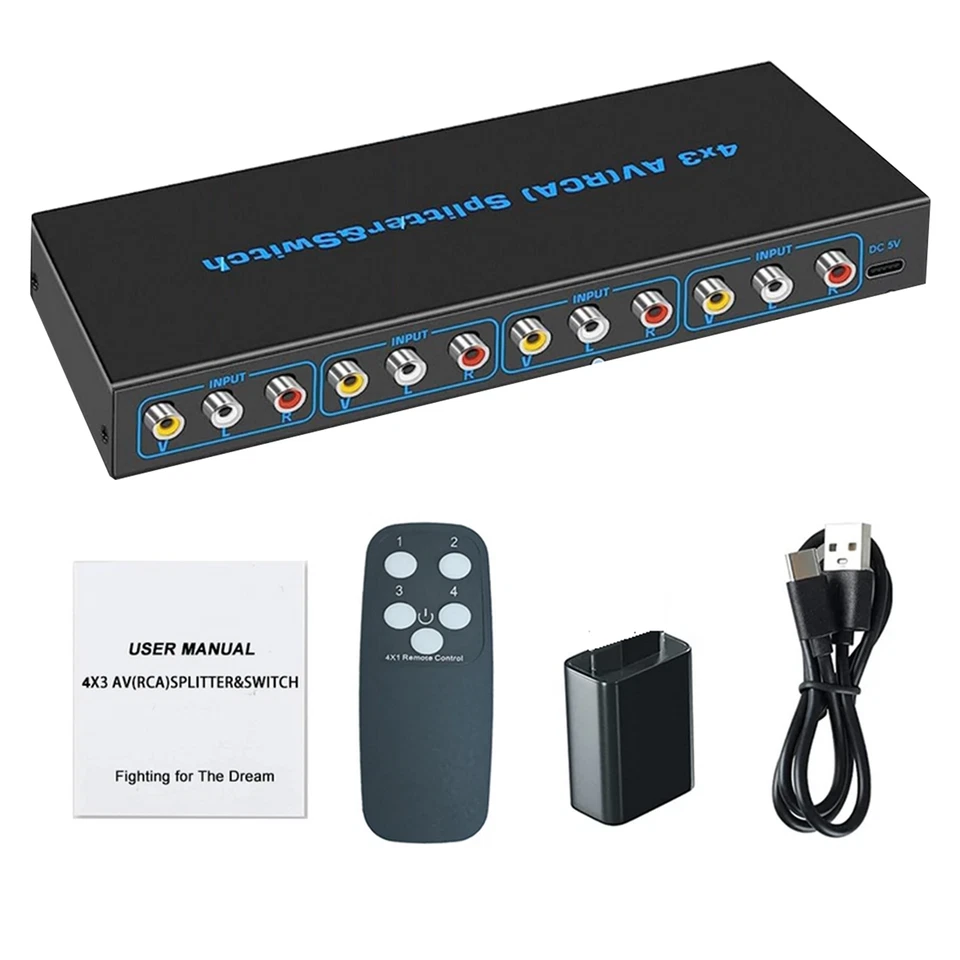 4 In 3 Out AV Switch RCA Switcher Box Video L/R Stereo Audio AV Selector Box - Image 3 of 4