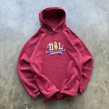 Vintage 90  s Red Winnie The Pooh Disneyland Embroidered Spellout Hoodie Size M