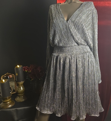 BCBG Paris Silver Metallic Pleated Lined Cocktail Dress Large | eBay BCBG Paris Silver Metallic Pleated Lined Cocktail Dress Large | eBay