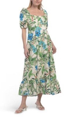 8 NWT London Times Linen Floral Midi Dress Retail $130 NEW