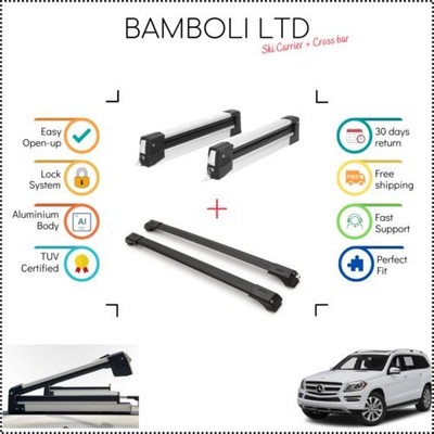 Bamboli 19'' Skiträger & Schwarz Querträger Set für Mercedes X166 Gl 13-16 4tlg