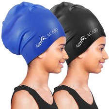 2 Pack Kids Extra Large Swim Cap for Long HairWaterproof Silicone Swimming Ca...