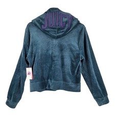 JUICY BY JUICY COUTURE GIRLS SIZE XL VELOUR ZIP-UP HOODIE TEAL JUICY ON HOOD