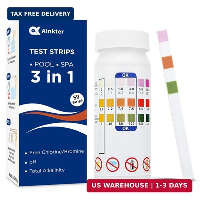 Pool Test Strips - 3-in-1 Pool Water Testing Kit for Chlorine/Bromine, pH, Alkal