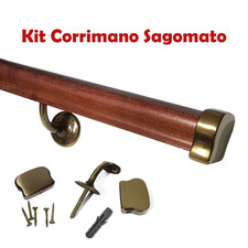 Corrimano in legno Sagomato Vari Colori Kit completo supporto terminali bronzo