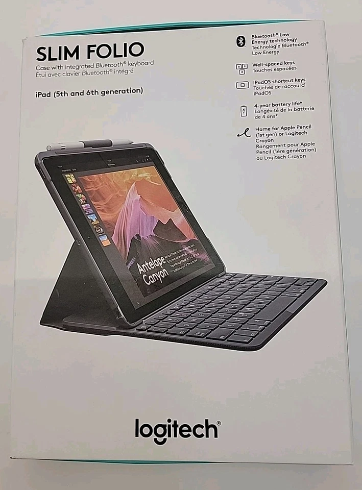 LOGITECH iPad Slim Folio Case Wireless Keyboard With Bluetooth Black New - Image 4 of 4