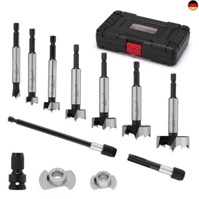 MIXPOWER 12 PCS Forstner Bit Set, 10-40 mm, Wood Boring Bits, with Adapter