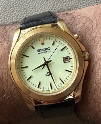 Seiko Kinetic 5M22-7800 Gold Full Lume Dial   neuer Akku   Vintage Design