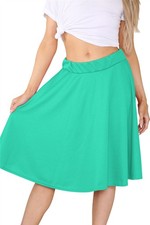 Womens Short Skater Skirt Plain Knee Length Ladies High Waist Flared Midi Skirts