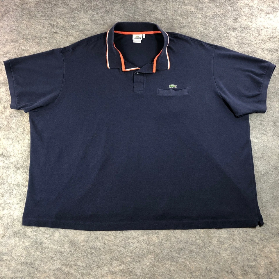 Lacoste Men's Navy Blue Polo Shirt Size 12R Orange Trim Pocket - Image 2 of 4
